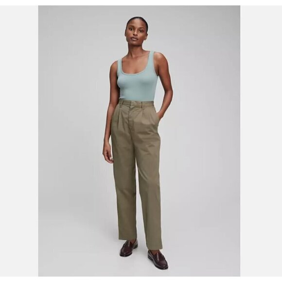 GAP 90's High Rise Pleated Tapered Cotton Khakis Ankle Pants Black Size 8 RT$80 - Picture 2 of 12